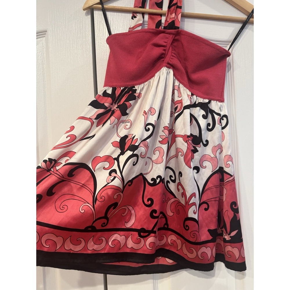 bebe Medium Silk Halter Floral  Top Y2K Pink Babydoll Downtowngirll Dollcore 00s - Picture 2 of 7